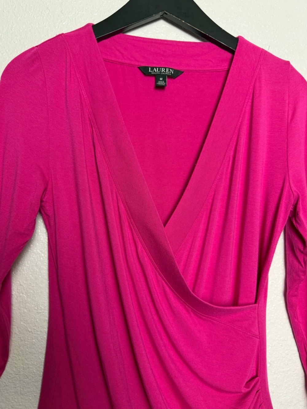 Lauren Ralph Lauren Fuschia Draped Faux Wrap Jersey Top Medium - Picture 5 of 9